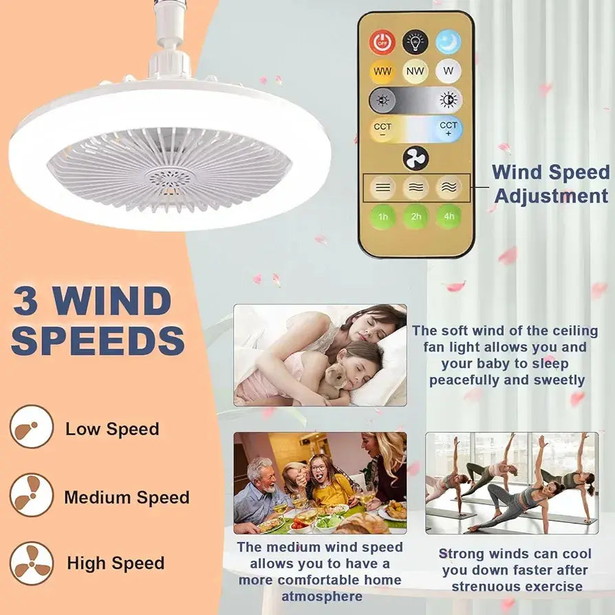 AeroGlow 2in1 – Ventilador de Techo Silencioso + Lámpara LED Regulable (Control Remoto)